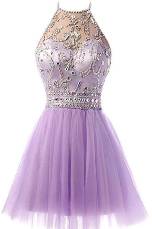 2024 Homecoming Dresses Halter Tulle Beaded Bodice A Line Short/Mini