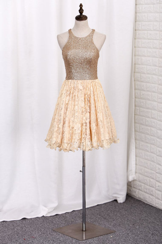 2024 Homecoming Dresses A Line Scoop Sequin&Lace Short/Mini