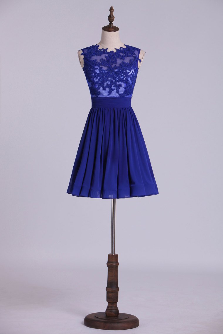 2024 Homecoming Dresses Scoop Chiffon Dark Royal Blue Short