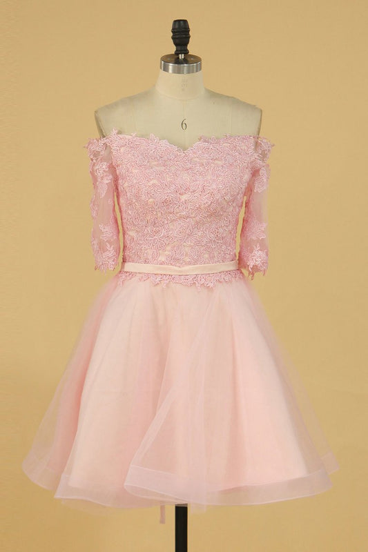 2024 Mid-Length Sleeves With Applique Homecoming Dresses Tulle Short/Mini