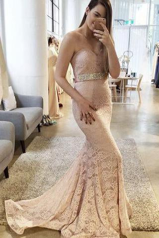 Gorgeous Lace Sexy Blush Pink Sweetheart Mermaid Charming Lace Prom Dresses RS747