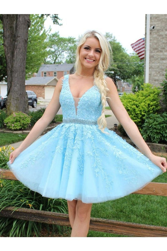 A Line V Neck Homecoming Graduation Dresses Appliques