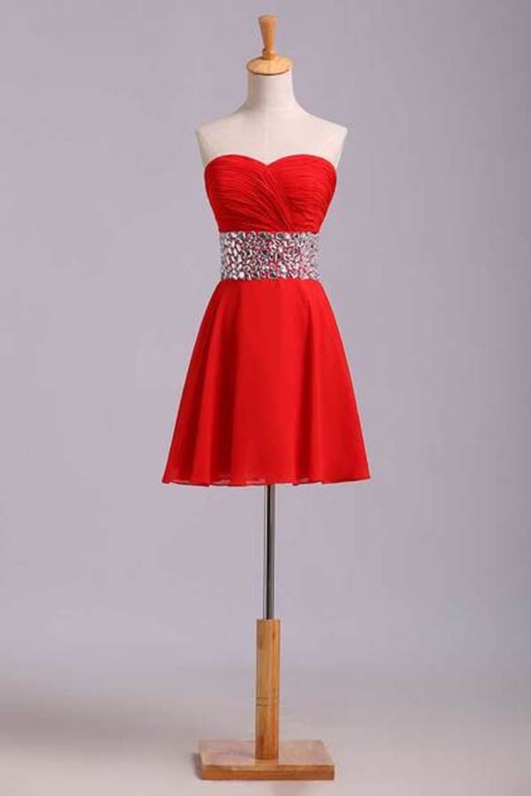 2024 Homecoming Dresses A Line Sweetheart Short/Mini With Rhinestone Chiffon