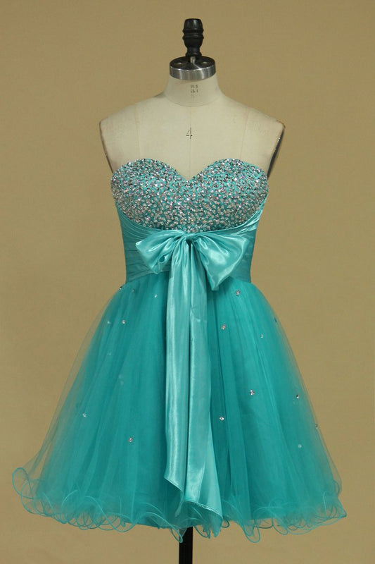 2024 Sweetheart Homecoming Dresses A Line Short/Mini With Beads And Bow Knot