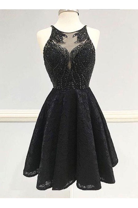 2024 Sexy Open Back Scoop Beaded Bodice Homecoming Dresses A Line Lace