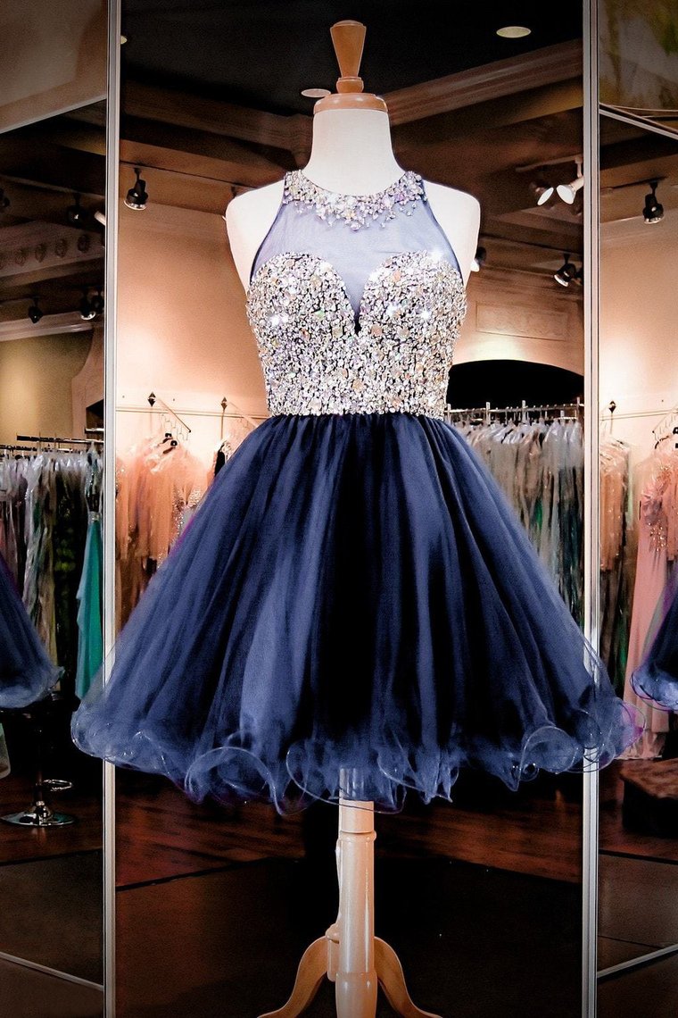 2024 Scoop A Line Beaded Bodice Homecoming Dresses Tulle Short/Mini