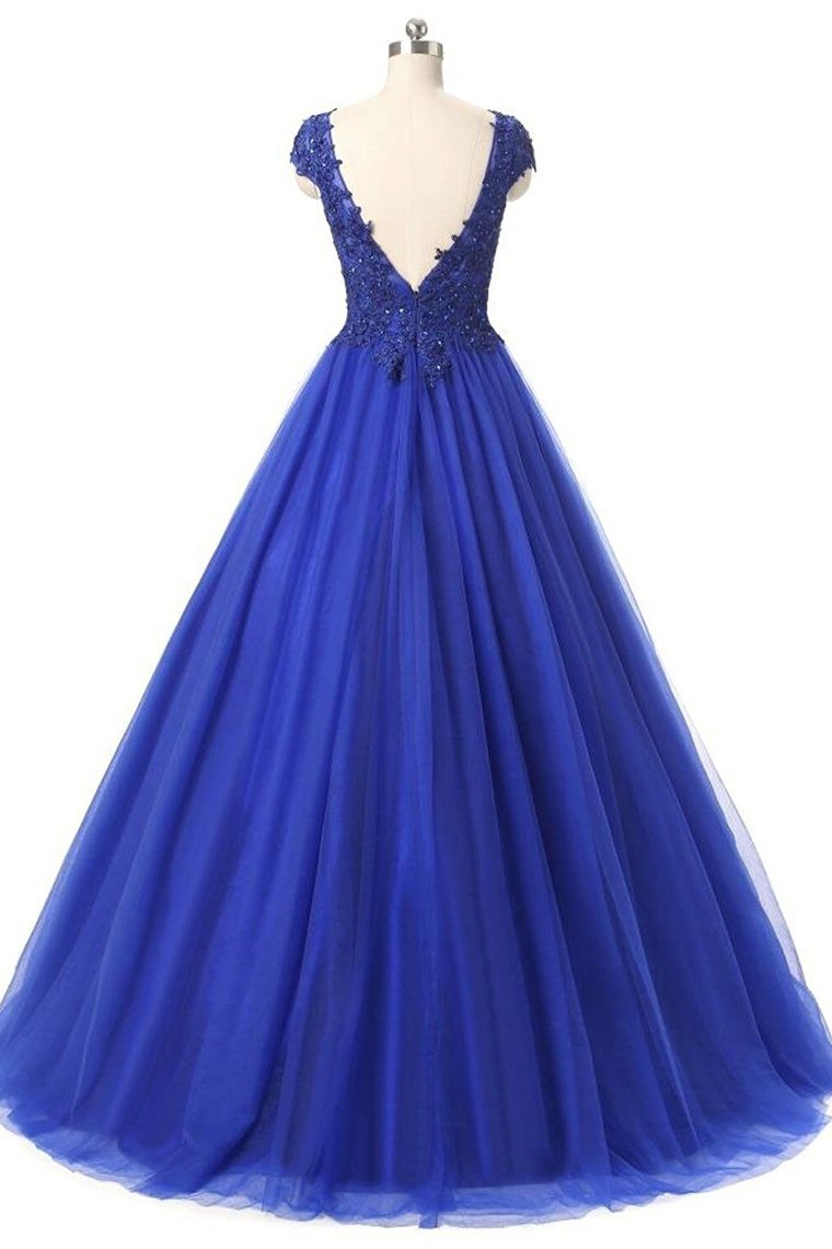 2024 Tulle Prom Dresses V-Neck Floor-Length With Sash And Applique