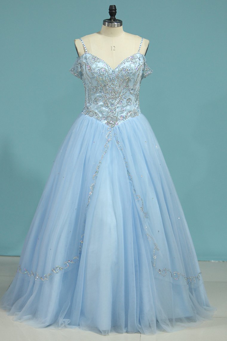 2024 New Arrival Spaghetti Straps Tulle With Beading Quinceanera Dresses