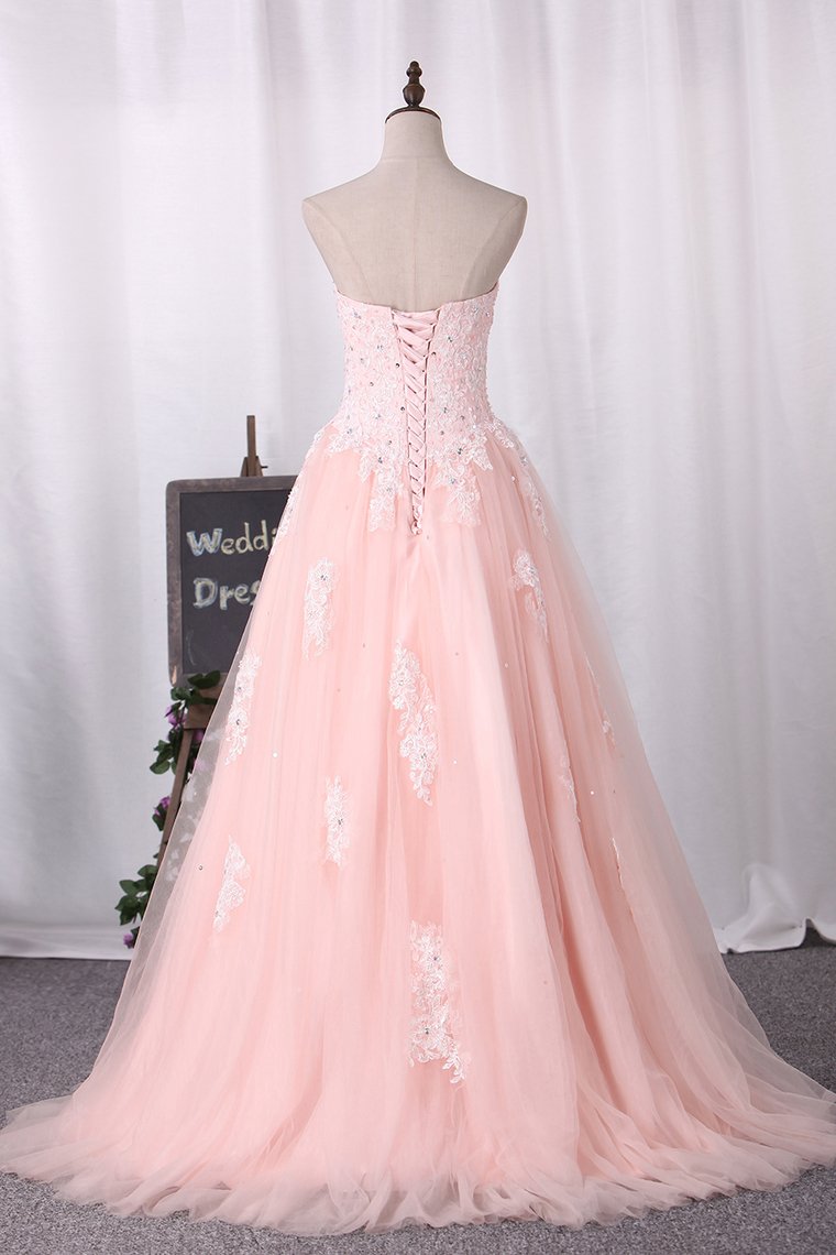 2024 Quinceanera Dresses Ball Gown Sweetheart With Applique Tulle Sweep/Brush Train