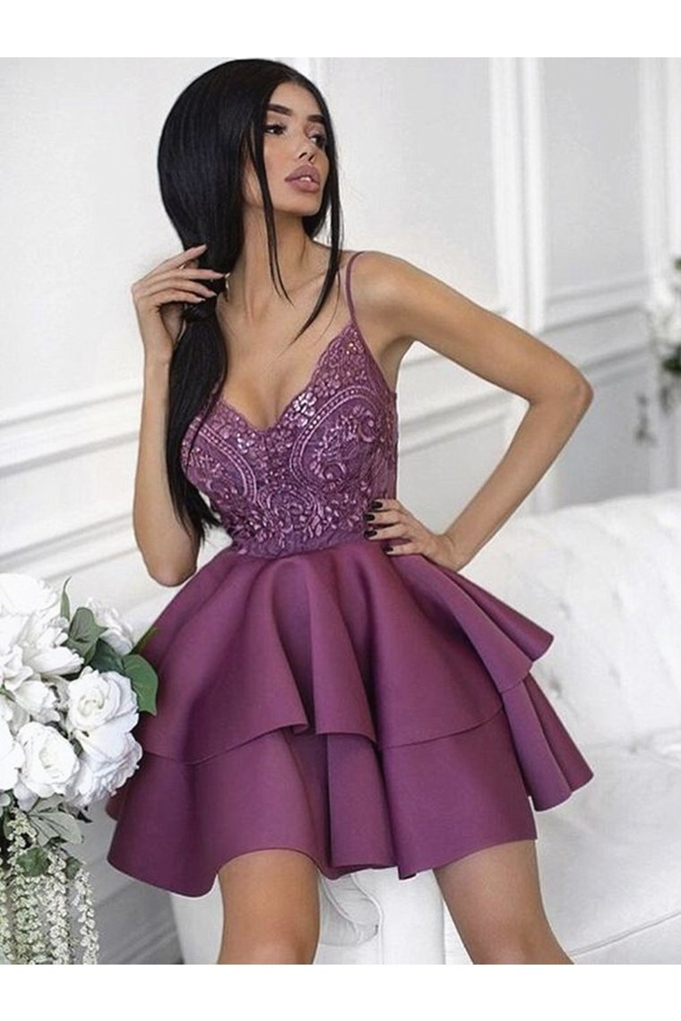 Simple Spaghetti Straps Short Homecoming Dress With Beads Satin Graduation Dress