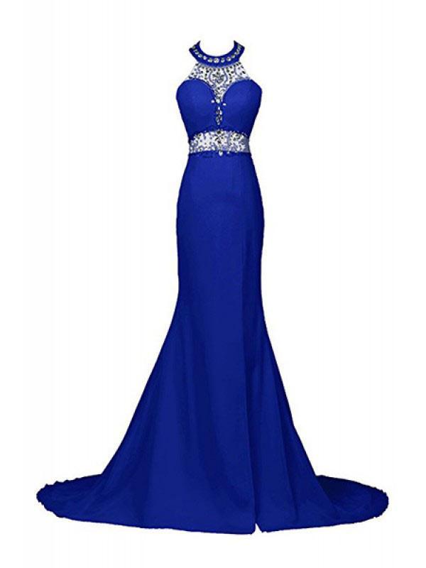 Elegant Beading Open Back Long Mermaid Prom Dresses Evening Dresses RS503