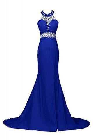 Elegant Beading Open Back Long Mermaid Prom Dresses Evening Dresses RS503