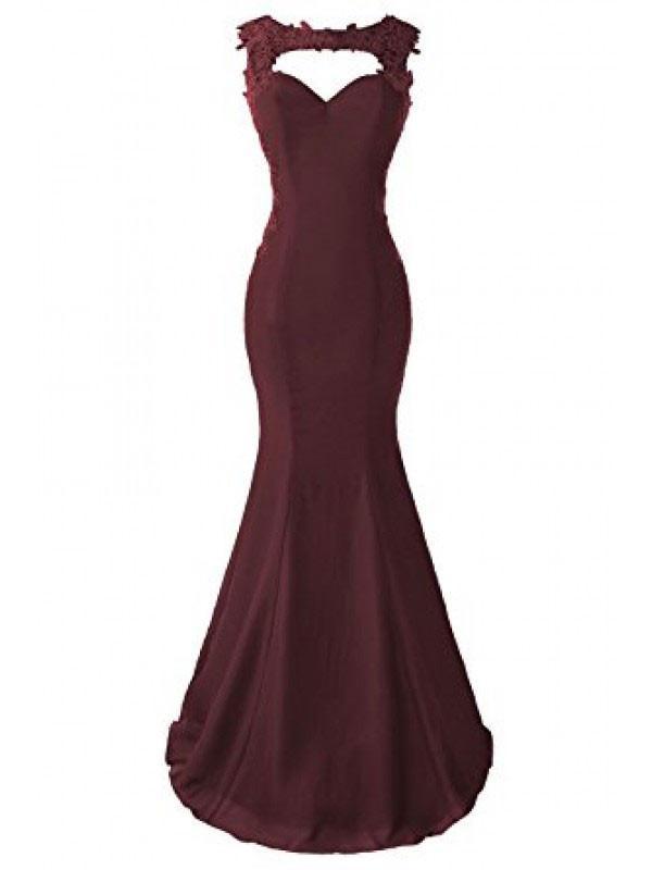 Burgundy Applique Long Mermaid Prom Dresses Evening Dresses RS570