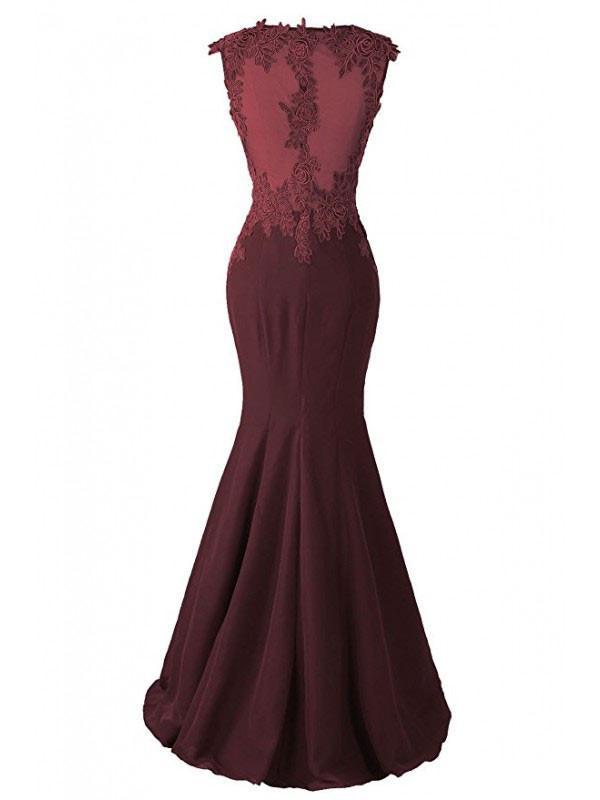 Burgundy Applique Long Mermaid Prom Dresses Evening Dresses RS570