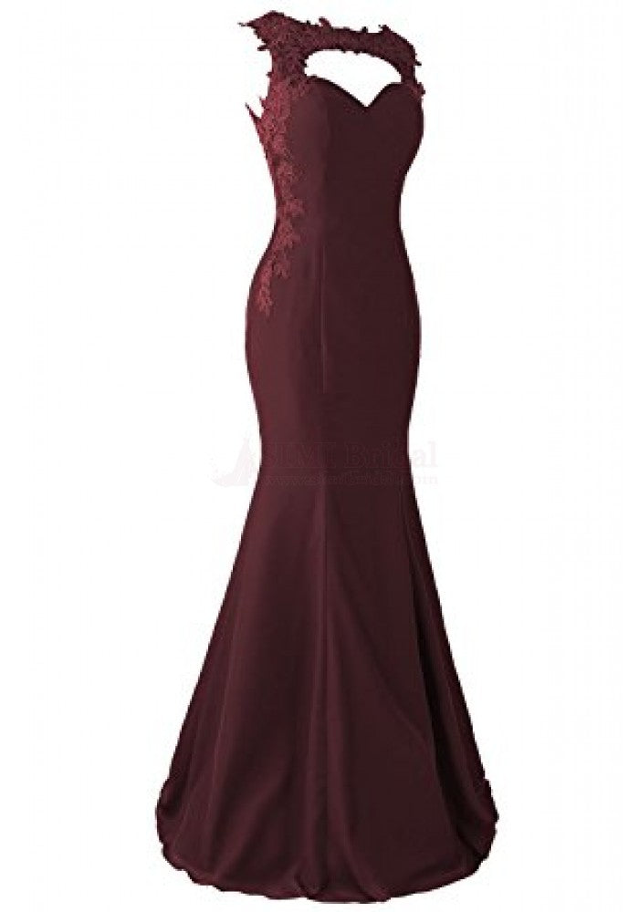 Burgundy Applique Long Mermaid Prom Dresses Evening Dresses RS570