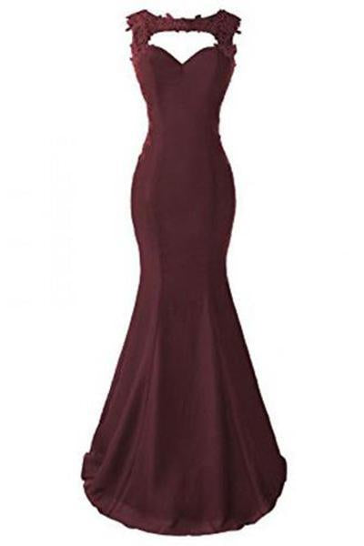 Burgundy Applique Long Mermaid Prom Dresses Evening Dresses RS570