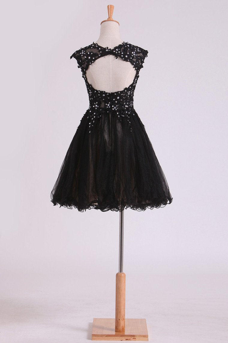 2024 Black Scoop Short/Mini Homecoming Dresses A Line Tulle With Applique And Beading