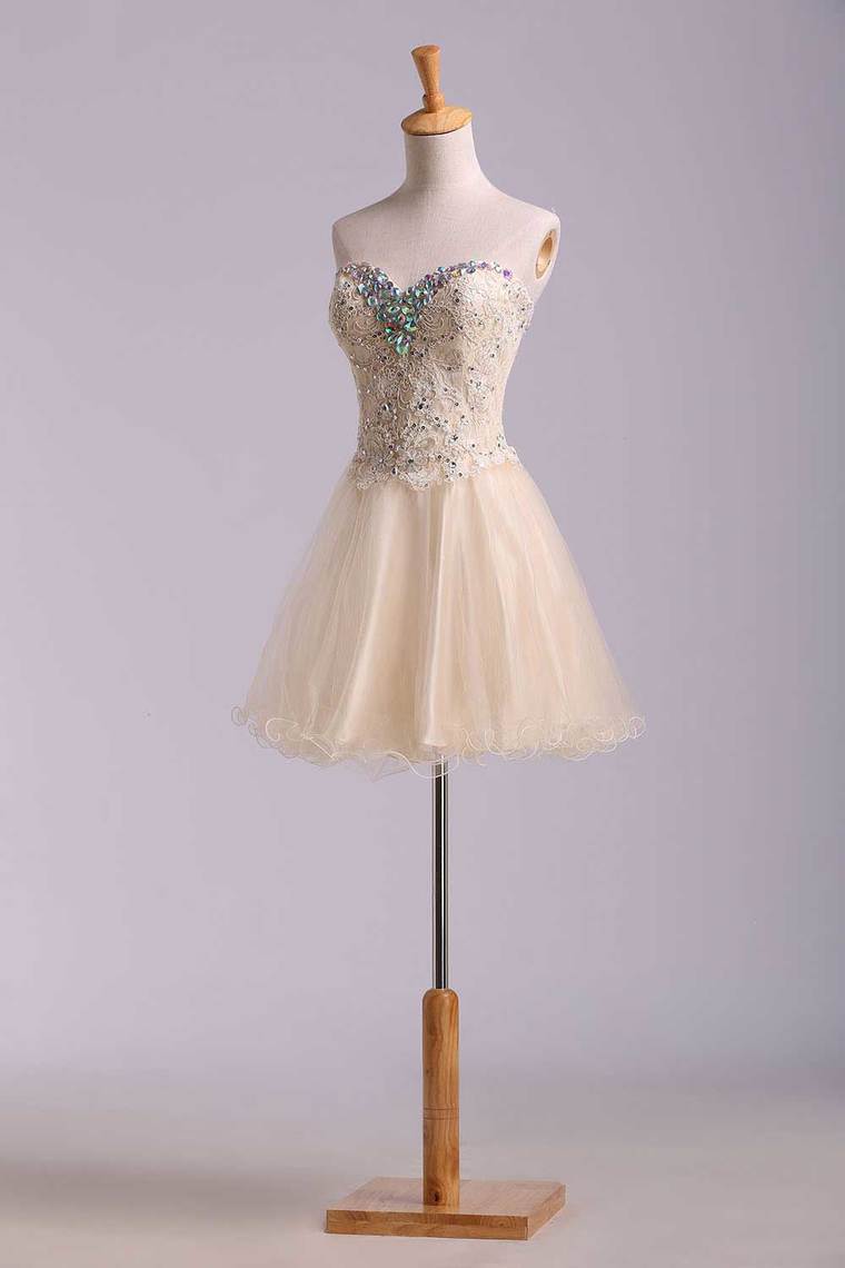 2024 Lovely Homecoming Dresses A Line Sweetheart Short Mini Color Champagne