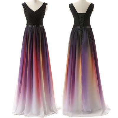 A line Royal Blue Black Gradient Bridesmaid Dresses Ombre Chiffon Lace up Prom Dresses RS341