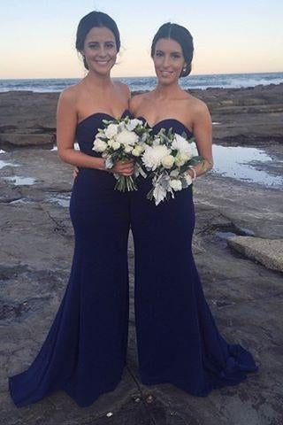 Sexy Mermaid Sweetheart Strapless Backless Sweep Train Bridesmaid Dresses with Pleats RS293