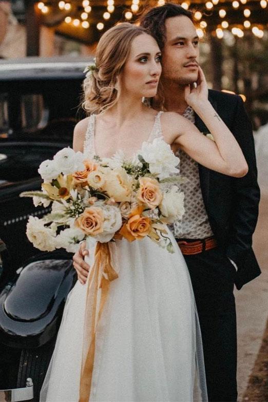 Elegant A Line Tulle Ivory V Neck Wedding Dresses With Pearls, V Back Beach Bridal Dresses SRS15153