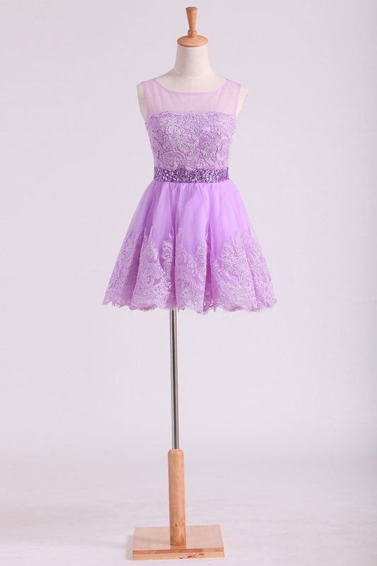 2024 Scoop Tulle Homecoming Dresses A-Line With Applique Short/Mini