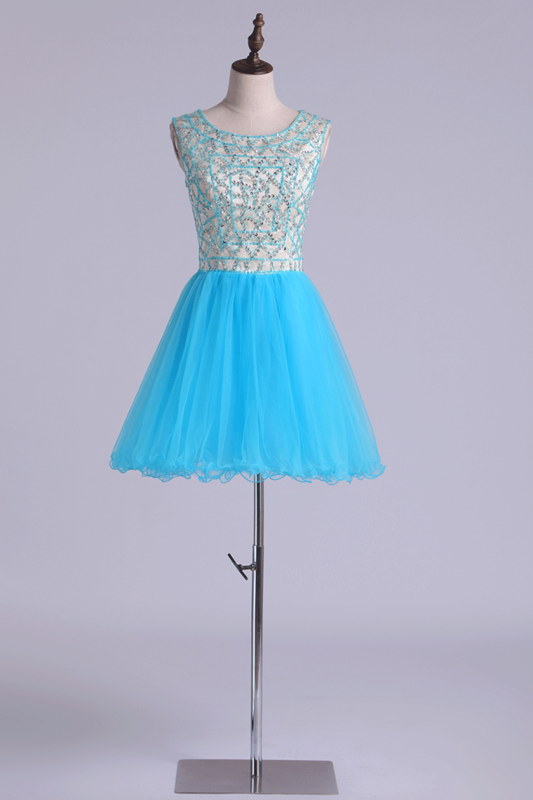 2024 Scoop Beaded Bodice Homecoming Dresses Tulle Short/Mini