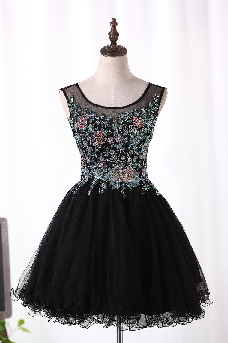 2024 A-Line Scoop Homecoming Dresses Short/Mini Tulle With Beads & Appliques