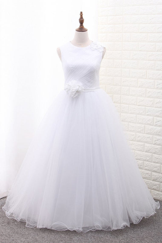 2024 A Line Scoop Flower Girl Dresses Tulle With Handmade Flower Ankle Length