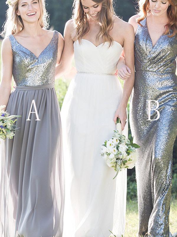 Charming A-line Spaghetti Straps V-Neck Chiffon Sleeveless Prom Dress Bridesmaid Dresses RS441