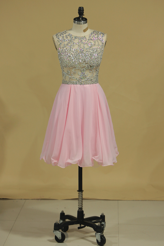 2024 Homecoming Dresses Scoop Beaded Bodice Short/Mini Chiffon A Line