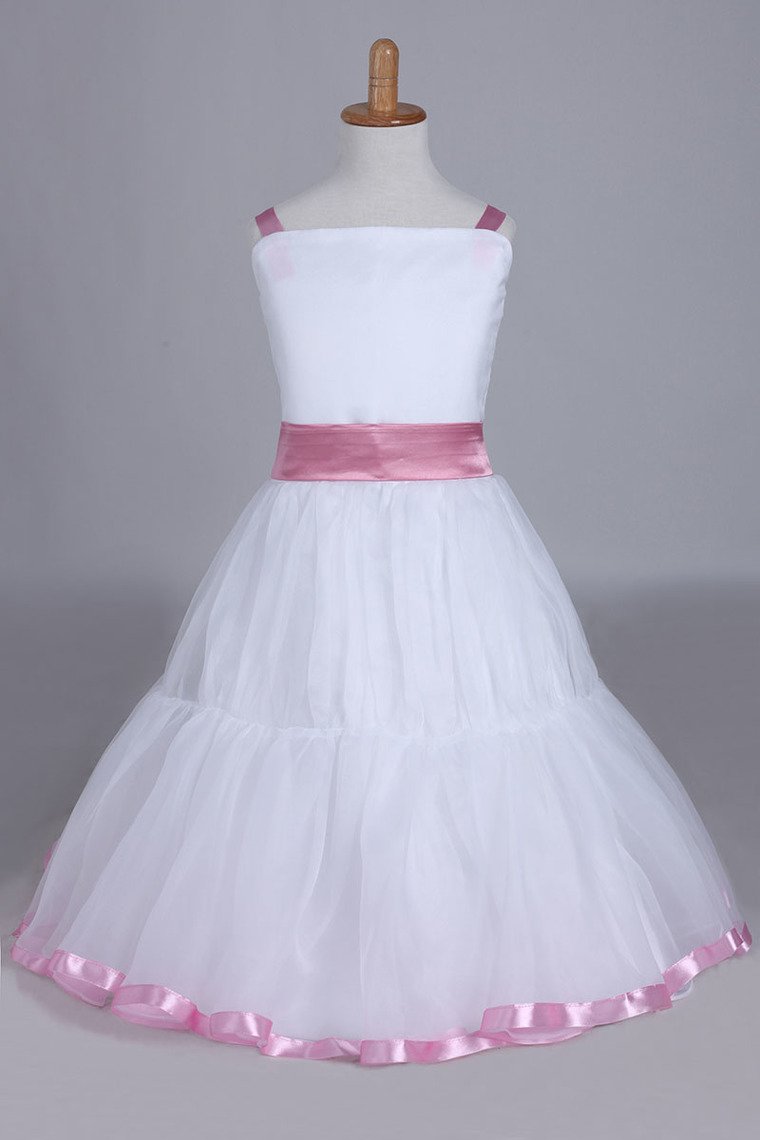 2024 Flower Girl Dresses A-Line Straps Tea Length Organza