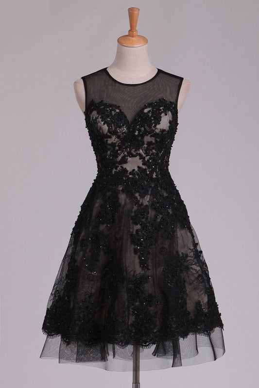 2024 Homecoming Dresses A Line Scoop Black Lace With Beads & Applique