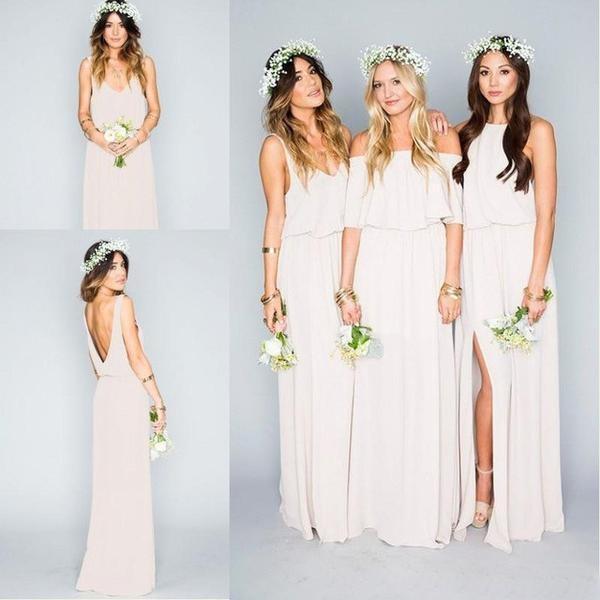 2024 Chiffon Cheap Long Pretty Young Mint Mismatched Side Split Bridesmaid Dresses RS317