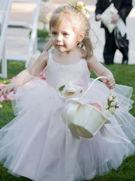 Ball Gown Scoop Neck Tulle Elastic Woven Satin Ankle-length Flower(s) Flower Girl Dresses RS733