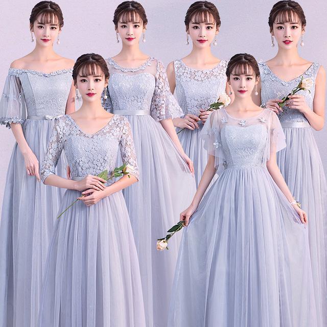 Off the Shoulder Blue Short Sleeve Tulle Bridesmaid Dresses Floor Length Wedding Party Dress RS917