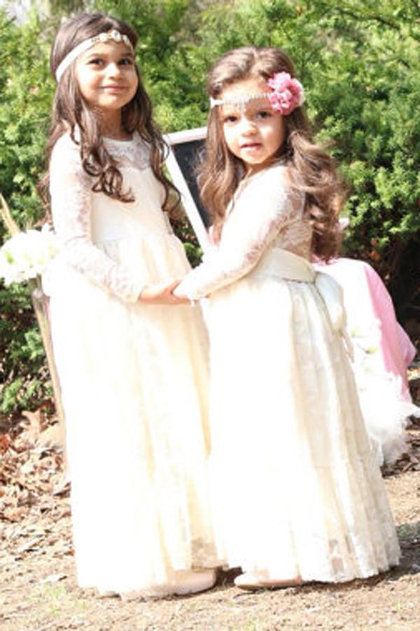 Scoop Ivory Lace Girl Dress Ivory Bowknot Baby Dress Long Sleeve Flower Girl Dress RS268