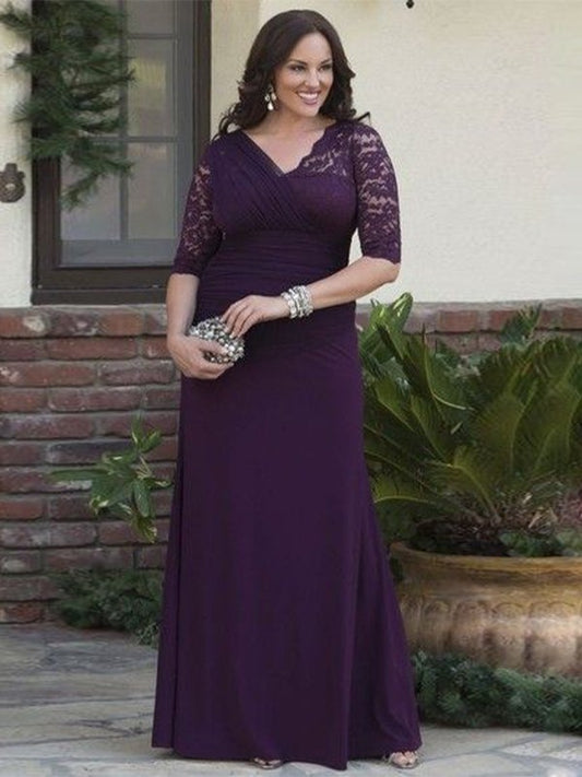 Ellen A-Line/Princess Satin Lace V-neck 1/2 Sleeves Floor-Length Mother of the Bride Dresses DSP0020382