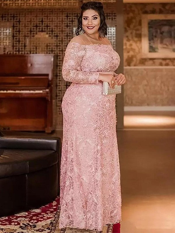 Mira Sheath/Column Lace Applique Scoop Long Sleeves Floor-Length Mother of the Bride Dresses DSP0020399