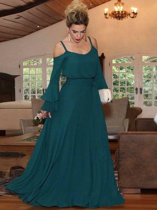 Dahlia A-Line/Princess Chiffon Ruffles Square Long Sleeves Floor-Length Mother of the Bride Dresses DSP0020433