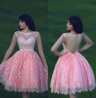 Lace Pink Homecoming Dress Lace Short Prom Dress Country Homecoming Gowns RS903