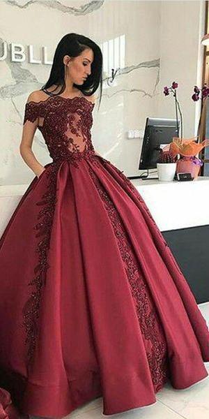 Burgundy Long Affordable Appliques Mermaid Lace Appliques Prom Dresses RS300