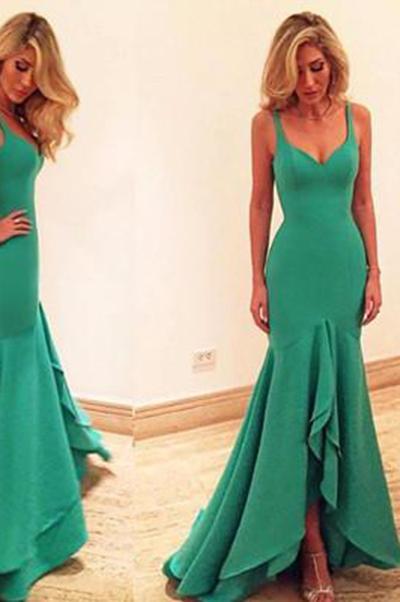 Beautiful Mermaid New Style Green Prom Dresses Satin Evening Gown For Teens Juniors RS83