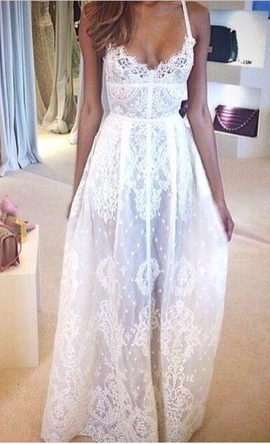 Flowy Full Lace Sexy Spaghetti Strap Applique Romantic Sheer Beach Wedding Dresses RS350