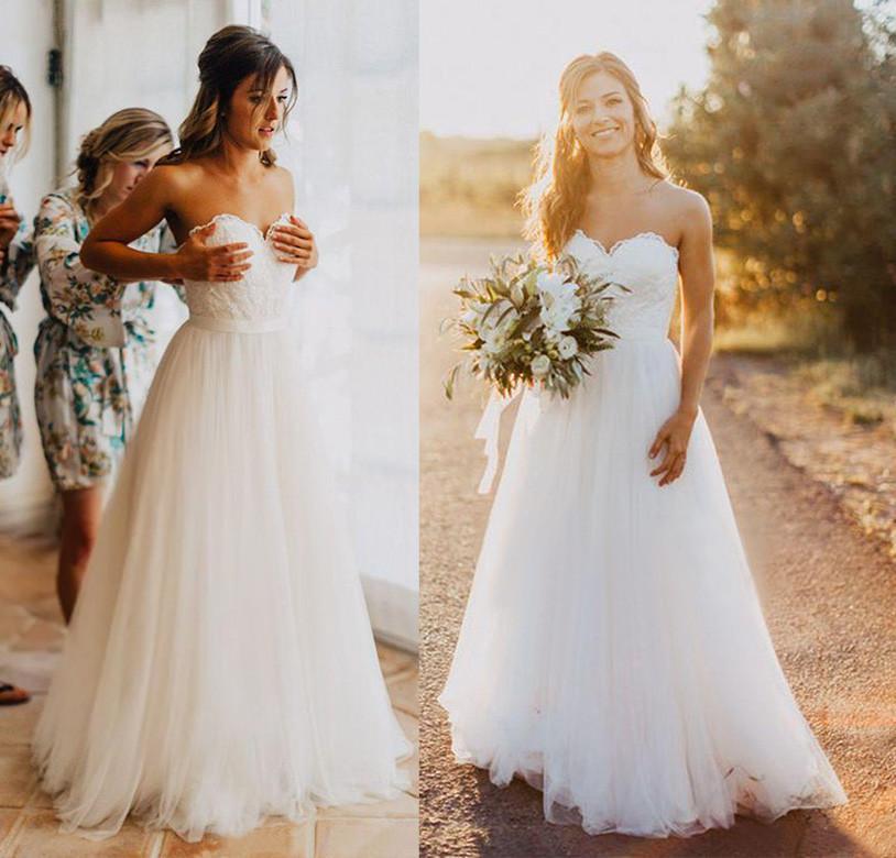 Elegant Tulle Beach 2024 Sweetheart Lace A line Simple Plus Size Country Wedding Dress RS714