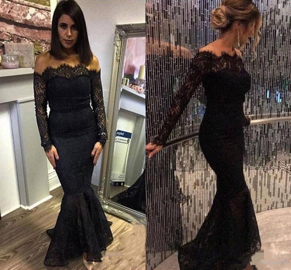 2024 New Style Mermaid Long Sleeves Black Lace Scoop Long Evening Dresses RS762