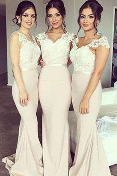 Cap Sleeve Lace Mermaid Long Sweetheart Cheap Plus Size Wedding Bridesmaids Dresses RS256