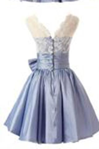 Fashion A-line Scoop Short Taffeta Blue Homecoming/Bridesmaid Dress With Bowknot RS478