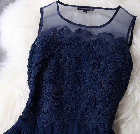 A-line Princess Mini Blue Scoop Sweet Sleeveless Crew Homecoming Dresses with Lace RS962