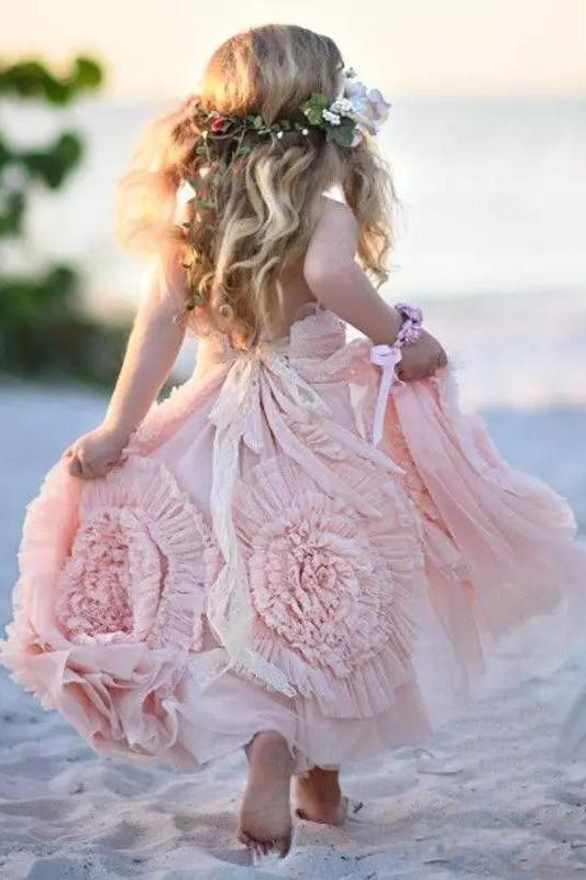 2024 Princess A Line Lovely Long Hand-Made Flower Chiffon Flower Girl Dresses RS672